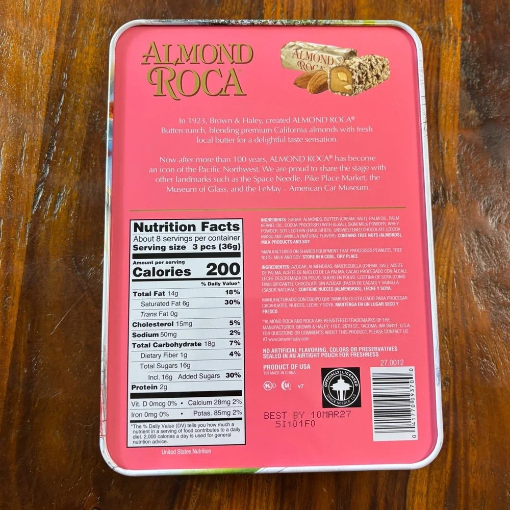 Brown and Haley Almond Roca Seattle Washington Landmark Collector Tin 10oz